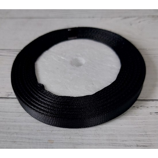 Лента репсовая однотонная 1 см*20 ярдов, цв. черный, цена за катушку